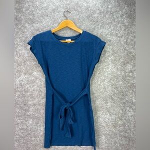 J.Crew Dress Womens Medium Blue Tie Waist T-Shirt Slub Cotton Knit Casual Sash